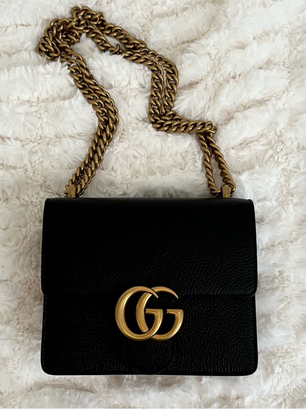 GUCCI Calfskin Small GG Marmont Chain Shoulder Bag Black